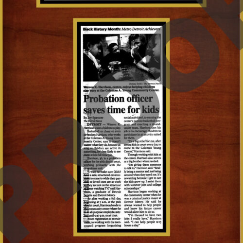 Warren K. Harrison wood Mahogany plaque one page with header