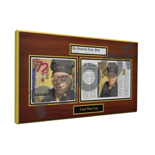 Pearl Woo wooden plaque Mahogany four pages gold